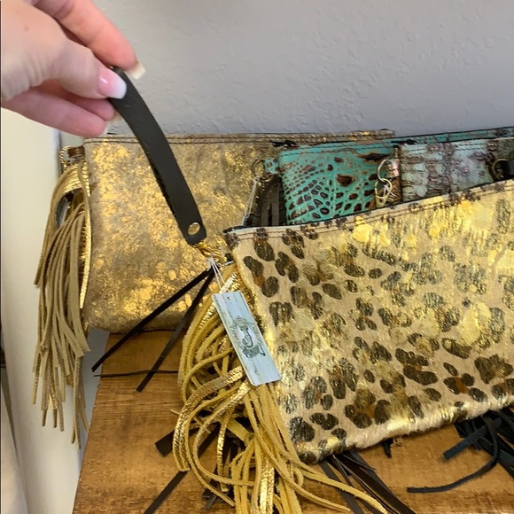 Handmade Gold Leopard Hair on Hide Leather Clutch - Picture 4 of 4